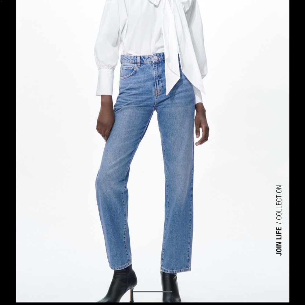 Zara super high rise straight leg jeans